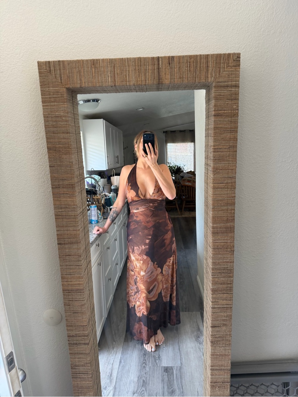12th Tribe Rosalia Mocha Mesh Maxi Dress Size XL - Picture 4 of 7
